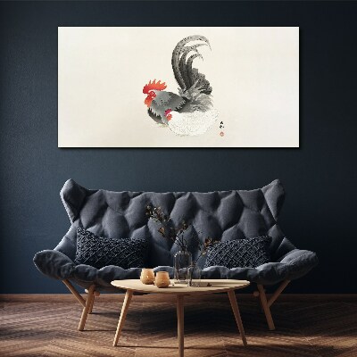 Rooster and hen in Japanese style Canvas Wall art
