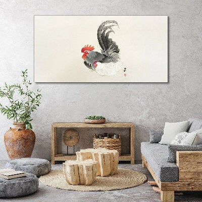 Rooster and hen in Japanese style Canvas Wall art