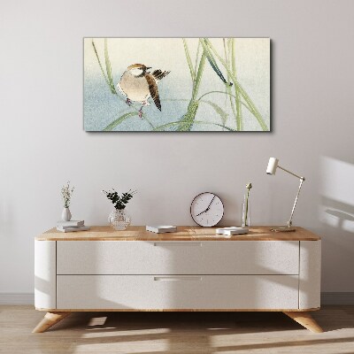 A titmouse against the grass Canvas Wall art