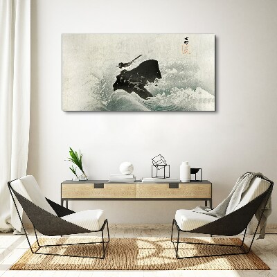 A bird on a rock in the waves Canvas Wall art