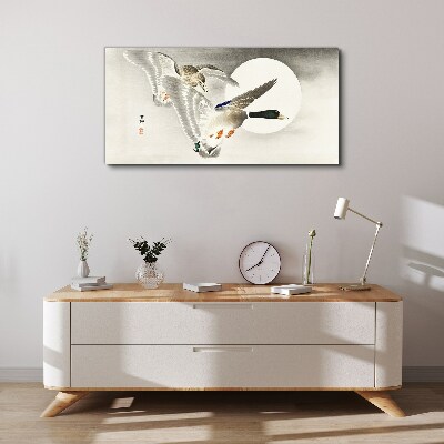 Flight of wild ducks in the moonlight Canvas Wall art