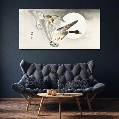 Flight of wild ducks in the moonlight Canvas Wall art