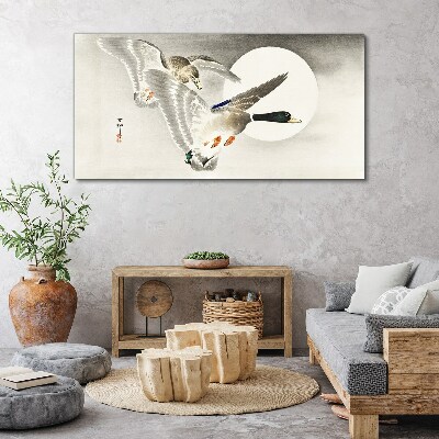 Flight of wild ducks in the moonlight Canvas Wall art