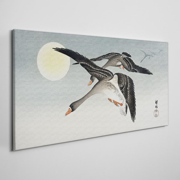 Geese in flight under the full moon Canvas Wall art