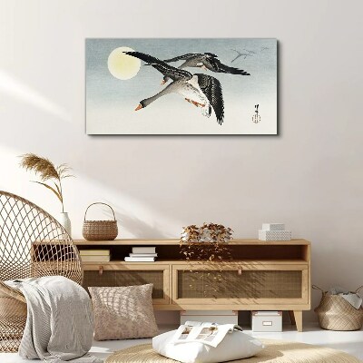 Geese in flight under the full moon Canvas Wall art