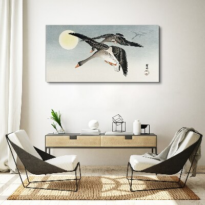 Geese in flight under the full moon Canvas Wall art