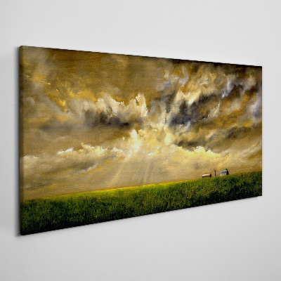 Landscape village field sky Canvas Wall art