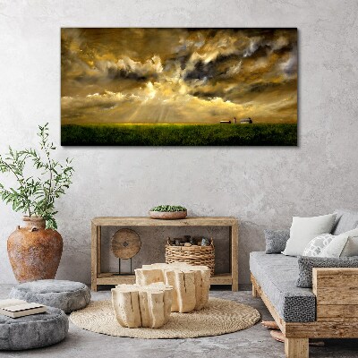 Landscape village field sky Canvas Wall art