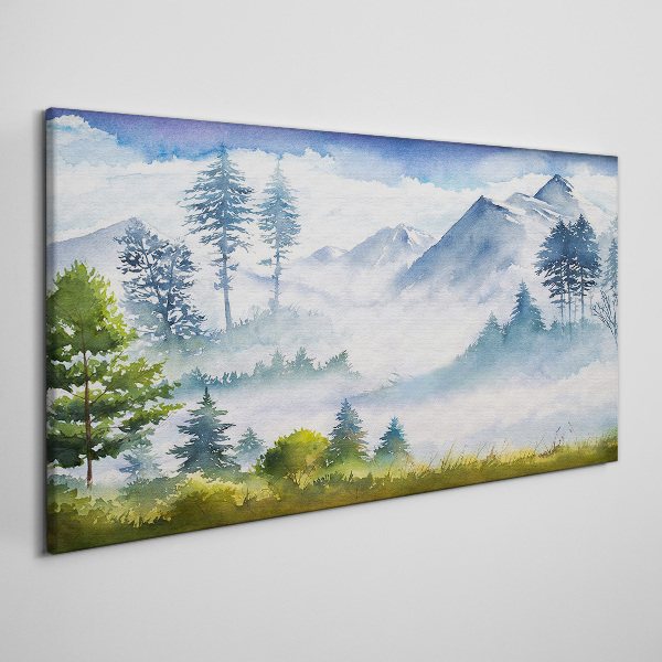Mountain landscape in the morning fog Canvas Wall art