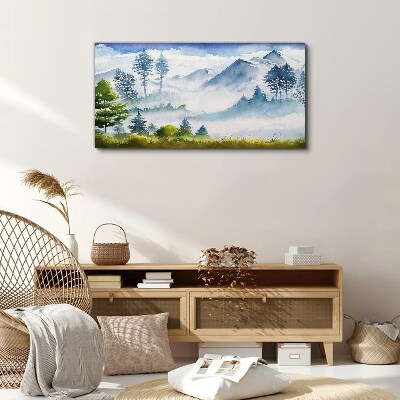 Mountain landscape in the morning fog Canvas Wall art