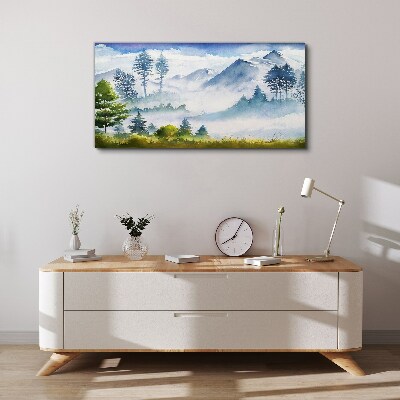 Mountain landscape in the morning fog Canvas Wall art