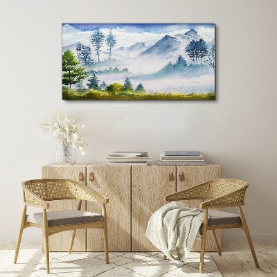 Mountain landscape in the morning fog Canvas Wall art