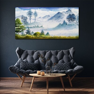 Mountain landscape in the morning fog Canvas Wall art