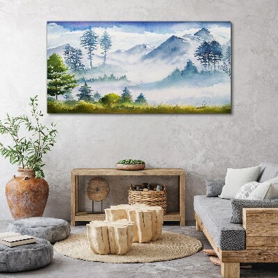 Mountain landscape in the morning fog Canvas Wall art