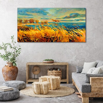Field sky sea trees Canvas Wall art