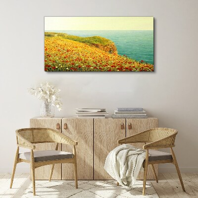 Flowers coast sea cliff Canvas Wall art