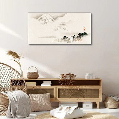 Clouds mountains boats Canvas Wall art