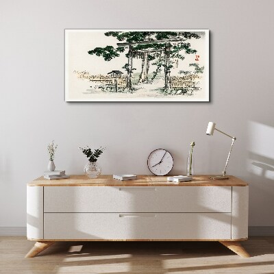 Torii gate in a peaceful landscape Canvas Wall art