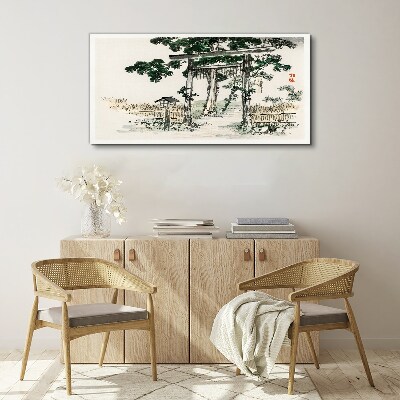 Torii gate in a peaceful landscape Canvas Wall art