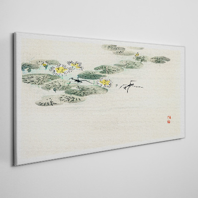 Water lilies on a calm surface of water Canvas Wall art