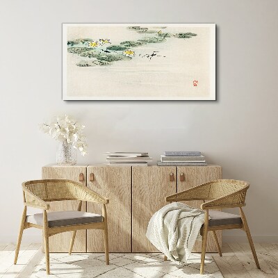 Water lilies on a calm surface of water Canvas Wall art