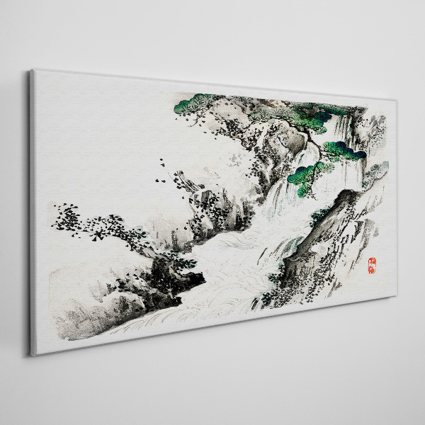 Waterfall in a mountain landscape Canvas Wall art