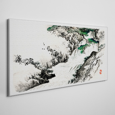 Waterfall in a mountain landscape Canvas Wall art