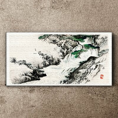 Waterfall in a mountain landscape Canvas Wall art