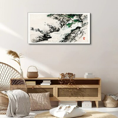 Waterfall in a mountain landscape Canvas Wall art