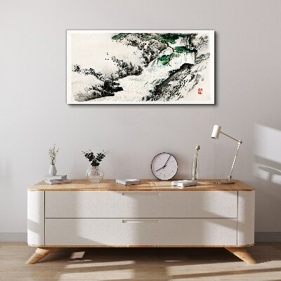 Waterfall in a mountain landscape Canvas Wall art