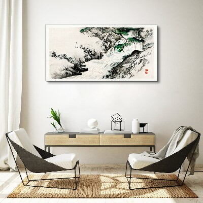 Waterfall in a mountain landscape Canvas Wall art