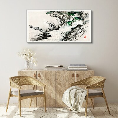 Waterfall in a mountain landscape Canvas Wall art