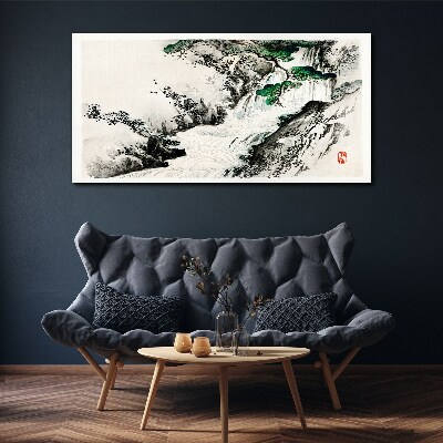 Waterfall in a mountain landscape Canvas Wall art