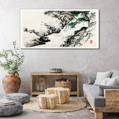 Waterfall in a mountain landscape Canvas Wall art
