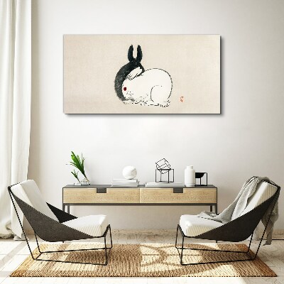 Black and white rabbit in harmony Canvas Wall art