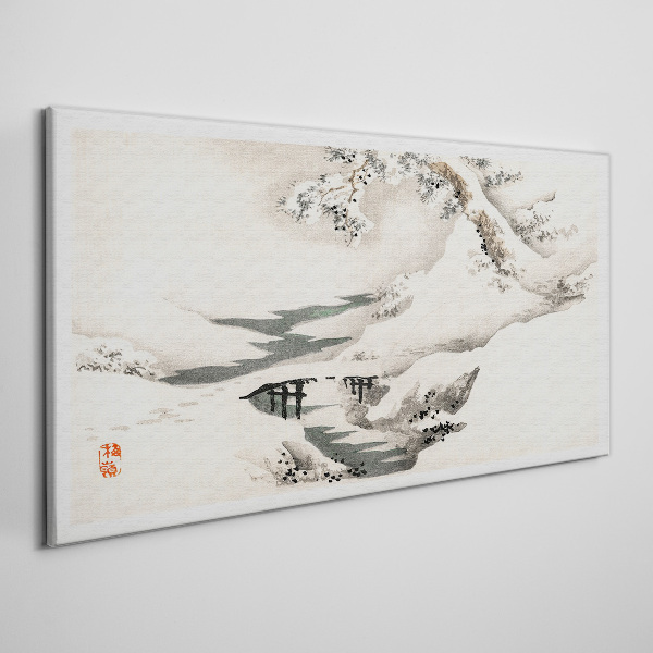 Winter landscape with a bridge Canvas Wall art