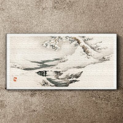 Winter landscape with a bridge Canvas Wall art