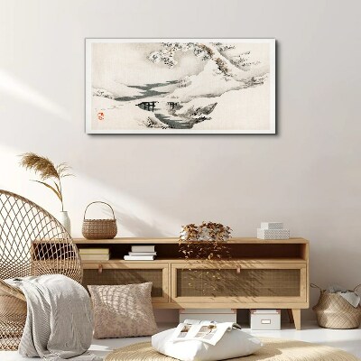Winter landscape with a bridge Canvas Wall art