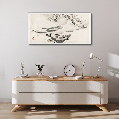 Winter landscape with a bridge Canvas Wall art