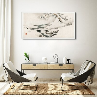 Winter landscape with a bridge Canvas Wall art