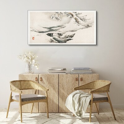 Winter landscape with a bridge Canvas Wall art