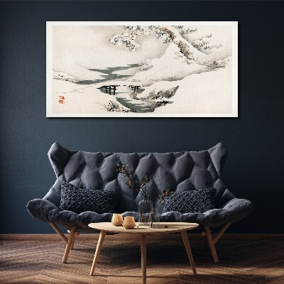 Winter landscape with a bridge Canvas Wall art