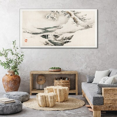 Winter landscape with a bridge Canvas Wall art