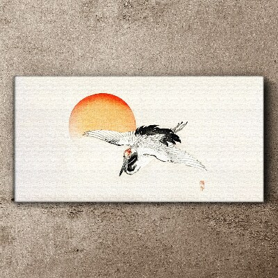 Golden Dawn with Crane Canvas Wall art