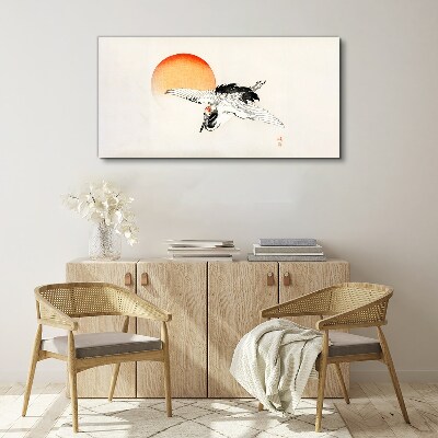 Golden Dawn with Crane Canvas Wall art