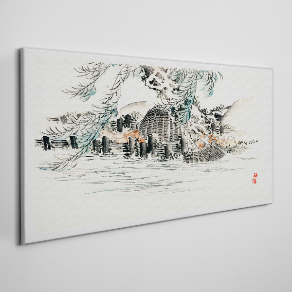 A peaceful landscape with a mountain lake Canvas Wall art