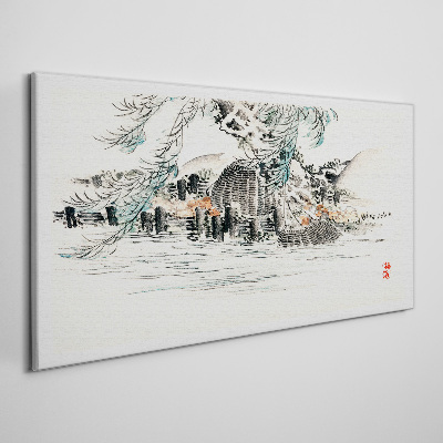 A peaceful landscape with a mountain lake Canvas Wall art
