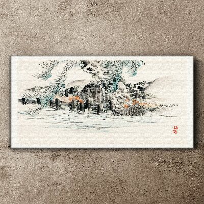 A peaceful landscape with a mountain lake Canvas Wall art