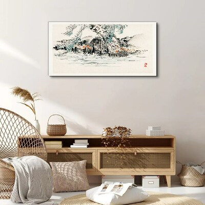 A peaceful landscape with a mountain lake Canvas Wall art