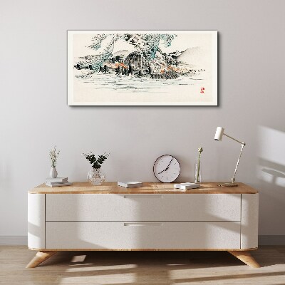 A peaceful landscape with a mountain lake Canvas Wall art